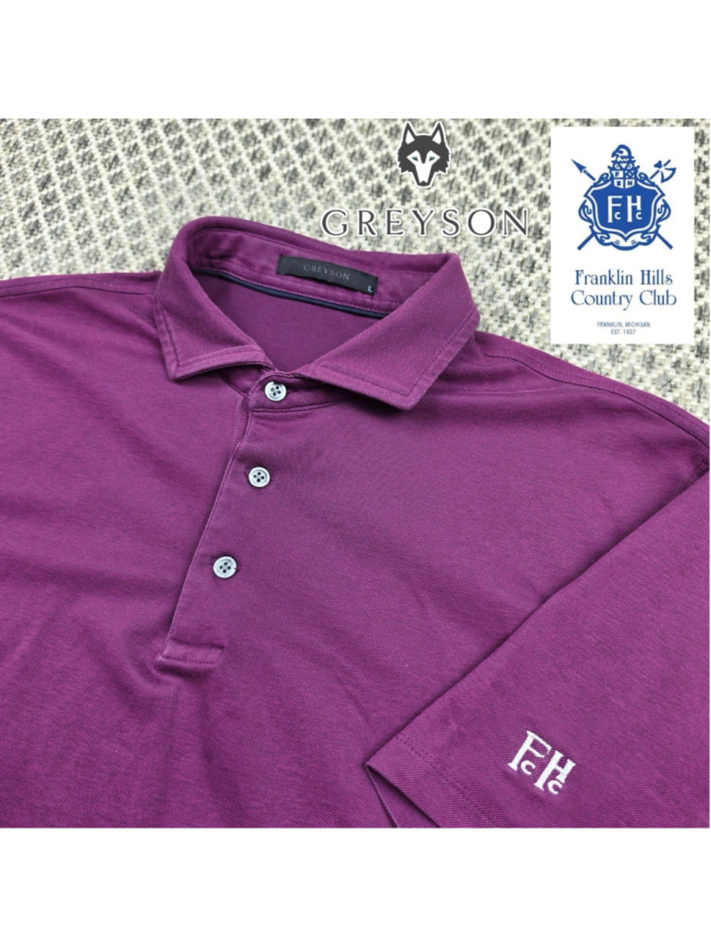 Greyson Franklin Hills Country Club Polo Shirt Mens Large Purple Golf